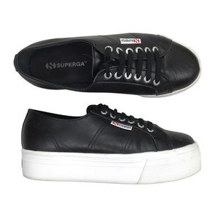 Superga Black Leather Sneakers Size 8